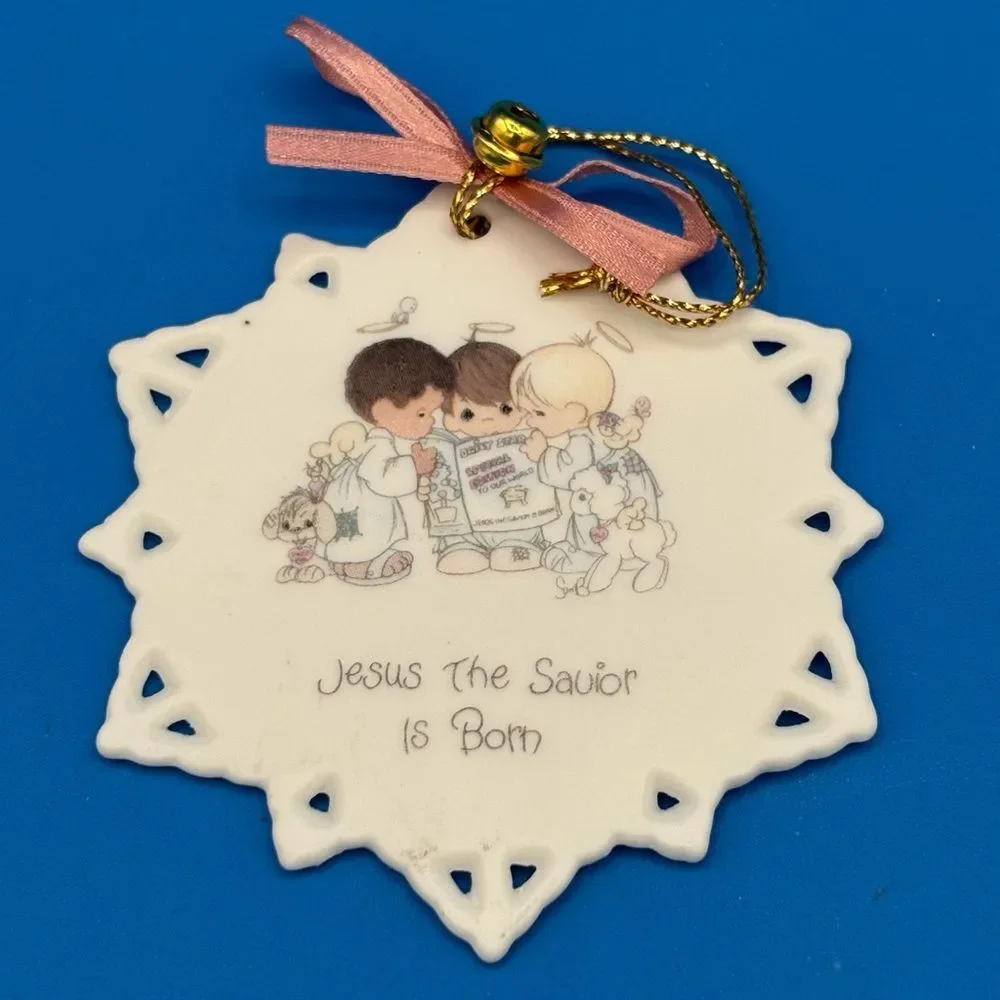 Vtg Precious Moments Bisque Porcelain Star Christmas Ornaments-3-Religious - Picture 2 of 12